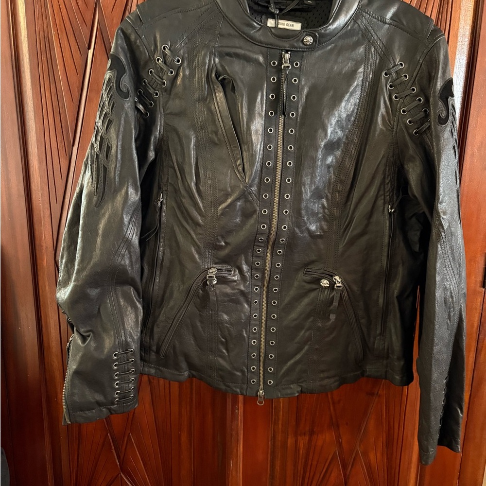 Harley-Davidson Black Leather Jacket with Eyelet Detailing